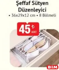 ŞEFFAF SÜTYEN DÜZENLEYİCİ 36X29X12 CM 8 BÖLMELİ